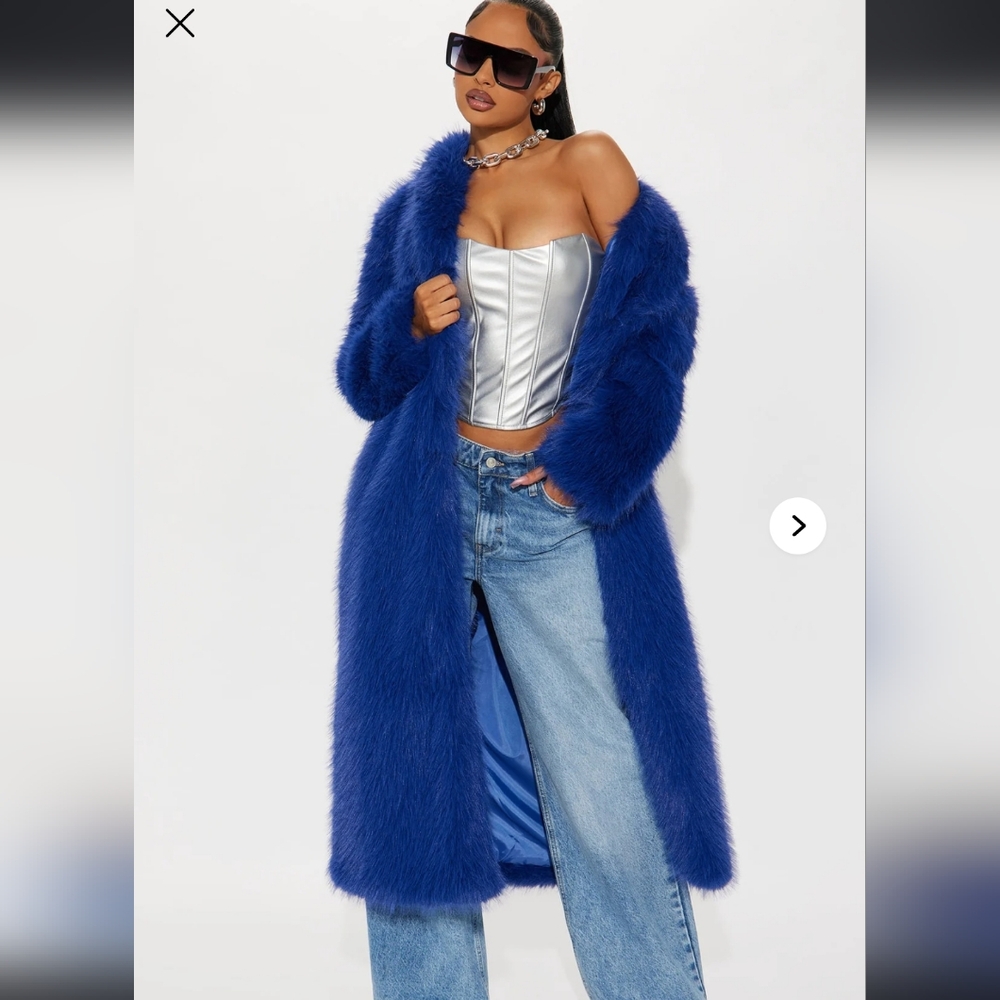 Vibrant Blue Faux Fur Coat